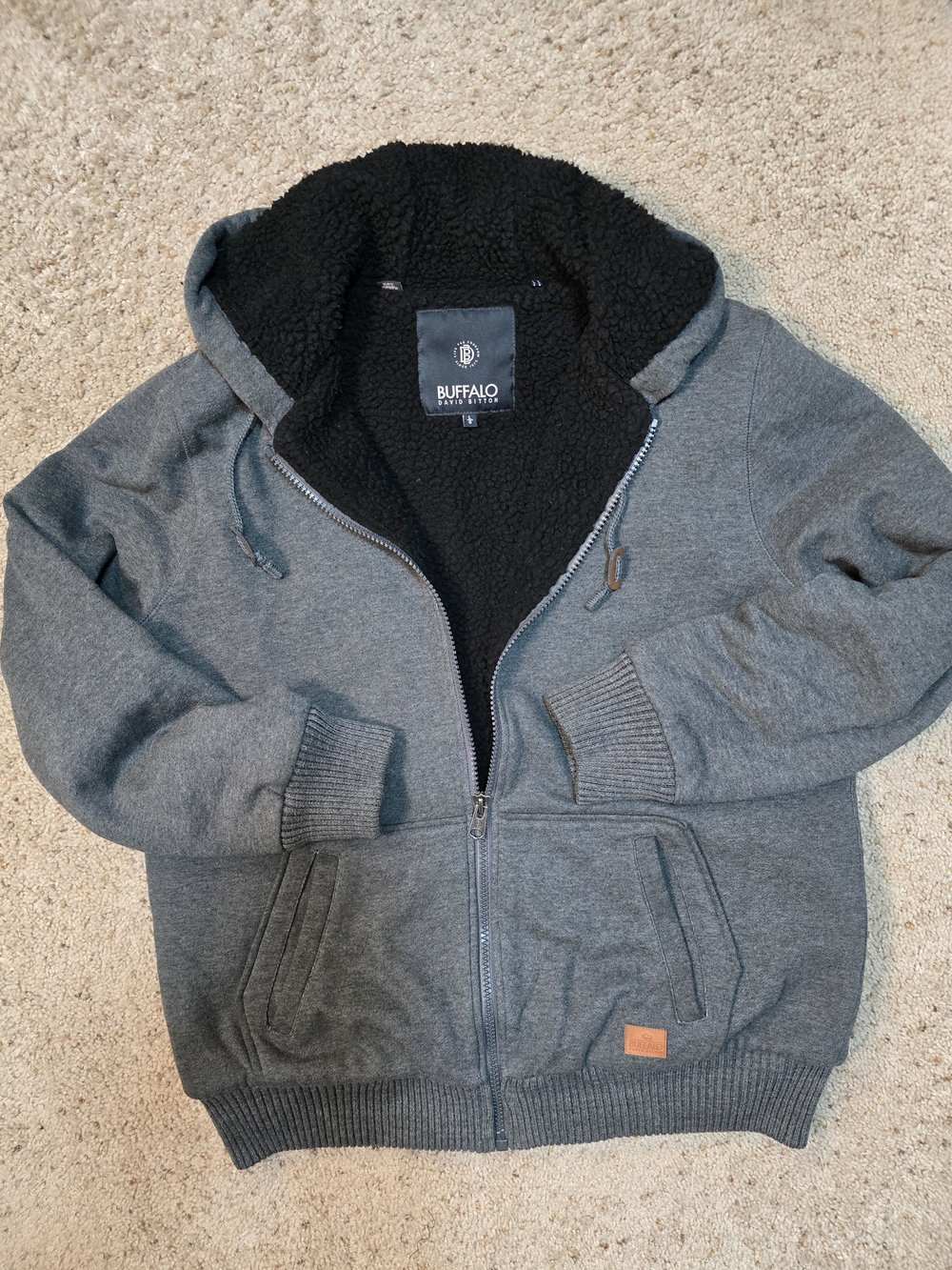 Buffalo David Bitton Gray Sherpa-Lined Zip Hoodie - Size LARGE